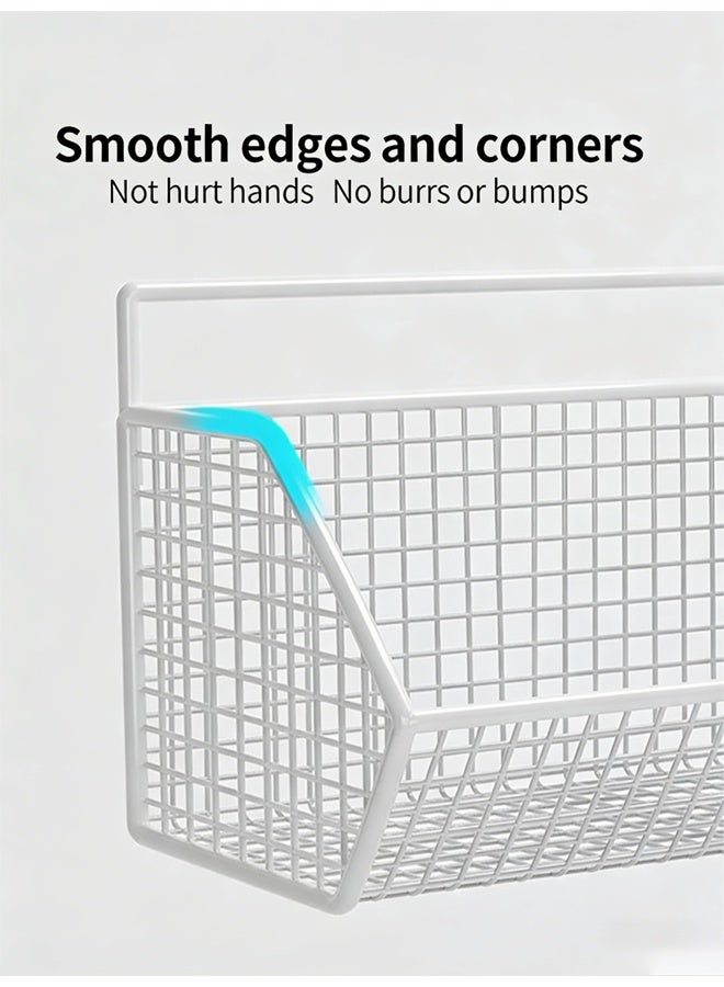 إتش كيو جيمنغ سلة تخزين المطبخ المثبتة على الحائط، منظم رف التوابل، أرفف مخزن للتخزين، سلال معلقة على الحائط للمطبخ، الحمام، سلال خضروات الفاكهة ذات الأسلاك المعدنية، ثلاث شبكات (أبيض) - Image 3