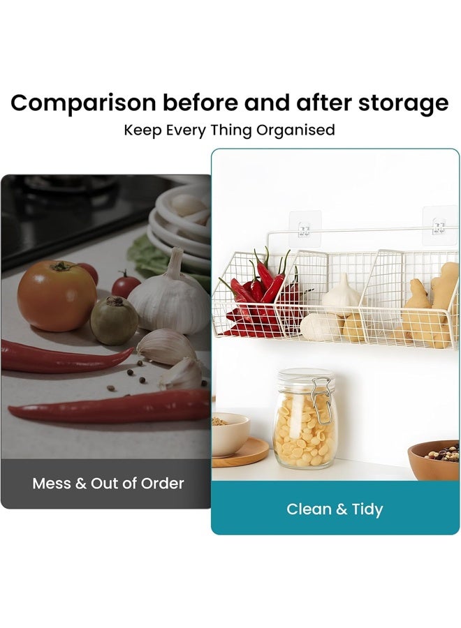 إتش كيو جيمنغ سلة تخزين المطبخ المثبتة على الحائط، منظم رف التوابل، أرفف مخزن للتخزين، سلال معلقة على الحائط للمطبخ، الحمام، سلال خضروات الفاكهة ذات الأسلاك المعدنية، ثلاث شبكات (أبيض) - Image 5