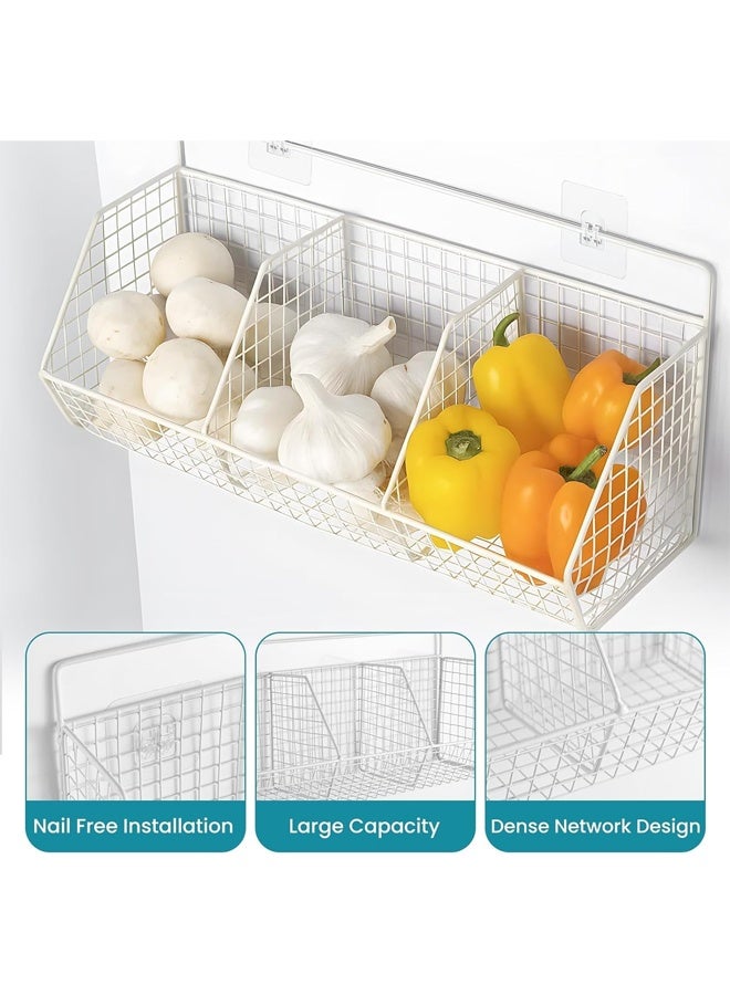إتش كيو جيمنغ سلة تخزين المطبخ المثبتة على الحائط، منظم رف التوابل، أرفف مخزن للتخزين، سلال معلقة على الحائط للمطبخ، الحمام، سلال خضروات الفاكهة ذات الأسلاك المعدنية، ثلاث شبكات (أبيض) - Image 4