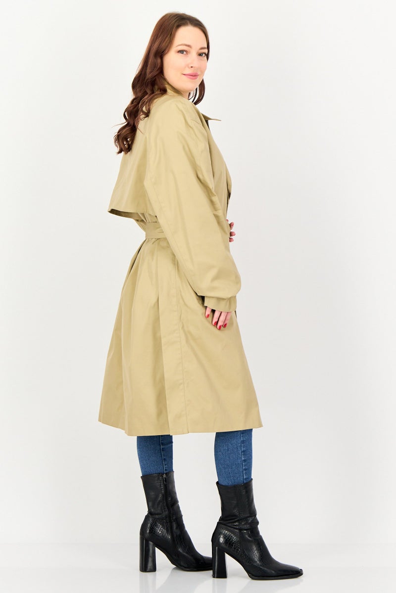 SELECTED Women Regular Fit Plain Trench Coat, Taupe - Image 3