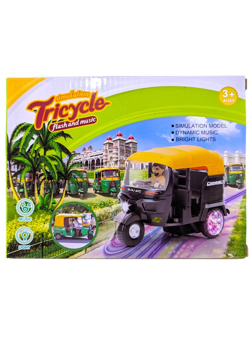 Toy Box Battery Operated Auto Rickshaw Toy Simulation Model Vehicle With Light And Music 