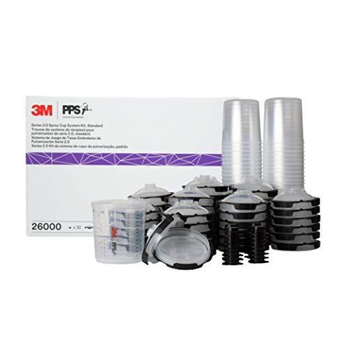 3M 26000 PPS 20 Spray Gun Cup Lids and Liners Kit Standard 200Micron Filter 22 Ounces BLACKSILVER