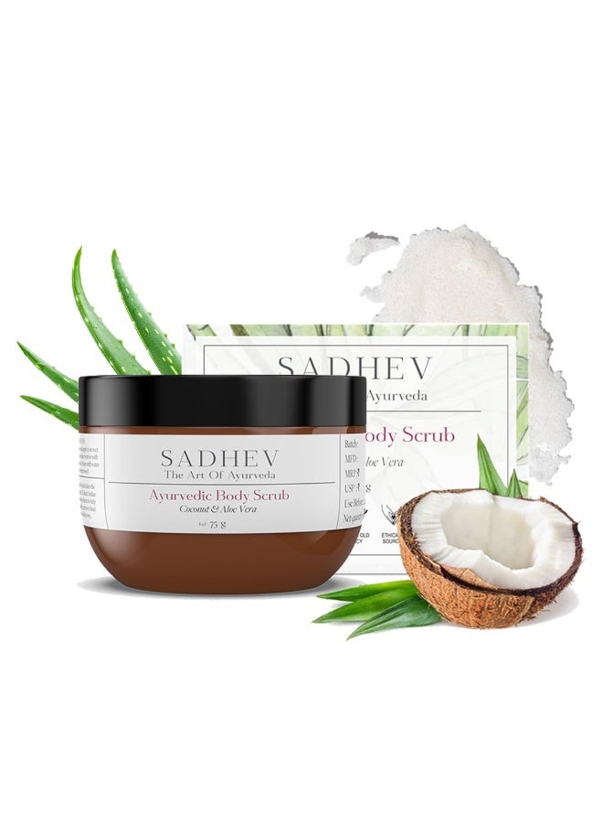 Sadhev Natural and Ayurvedic Coconut and Aloe Vera Body Scrub For Cleaning Dirt, Dead, and Damaged Skin Cells, Improve Skin Tone 75 gm - Image 1
