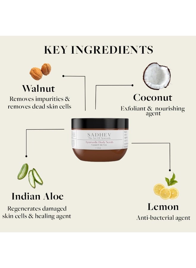 Sadhev Natural and Ayurvedic Coconut and Aloe Vera Body Scrub For Cleaning Dirt, Dead, and Damaged Skin Cells, Improve Skin Tone 75 gm - Image 2