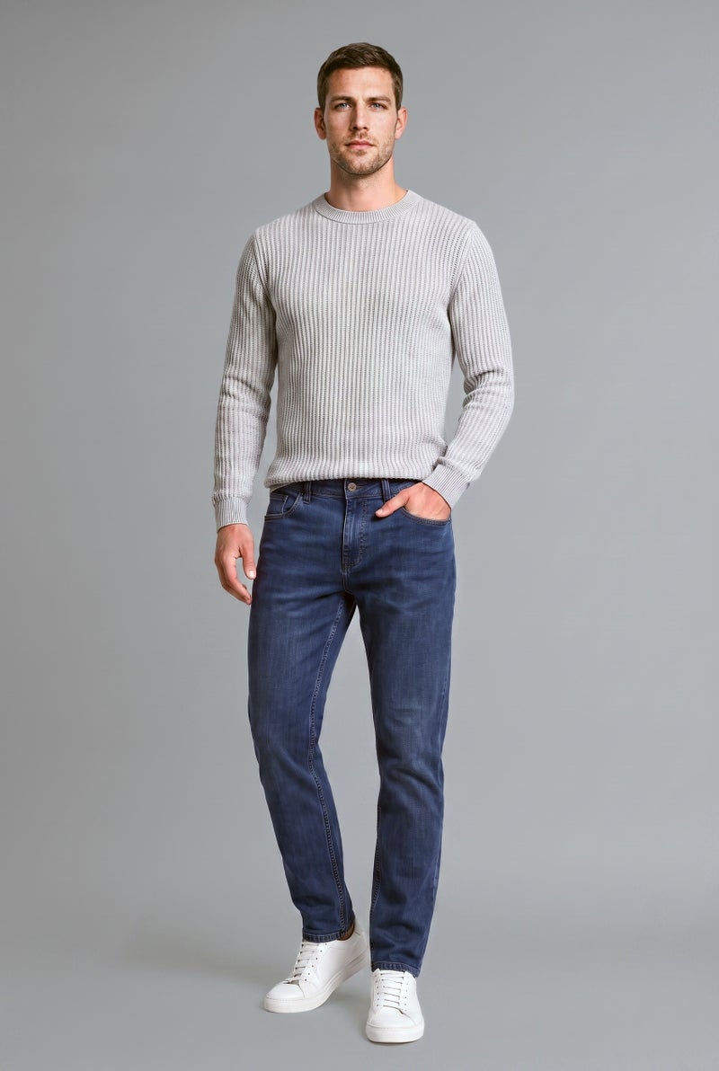 DeFacto Grey Man Standard Fit Crew Neck Ribbed Knit Pullover Casual - Image 1