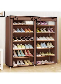 Double-Row 12-Layer Non-Woven Shoe Rack Storage Rack, Simple Installation, Brown