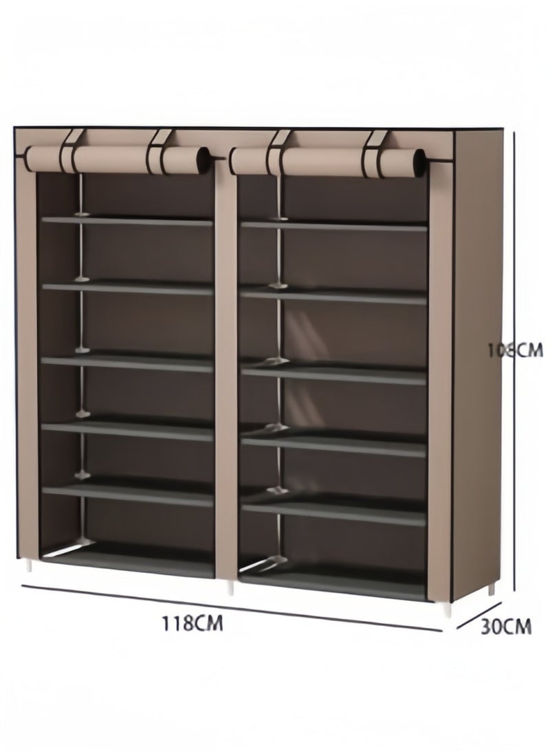 BLOOMING TIME - Double-Row 12-Layer Non-Woven Shoe Rack Storage Rack, Simple Installation, Brown - Image 1