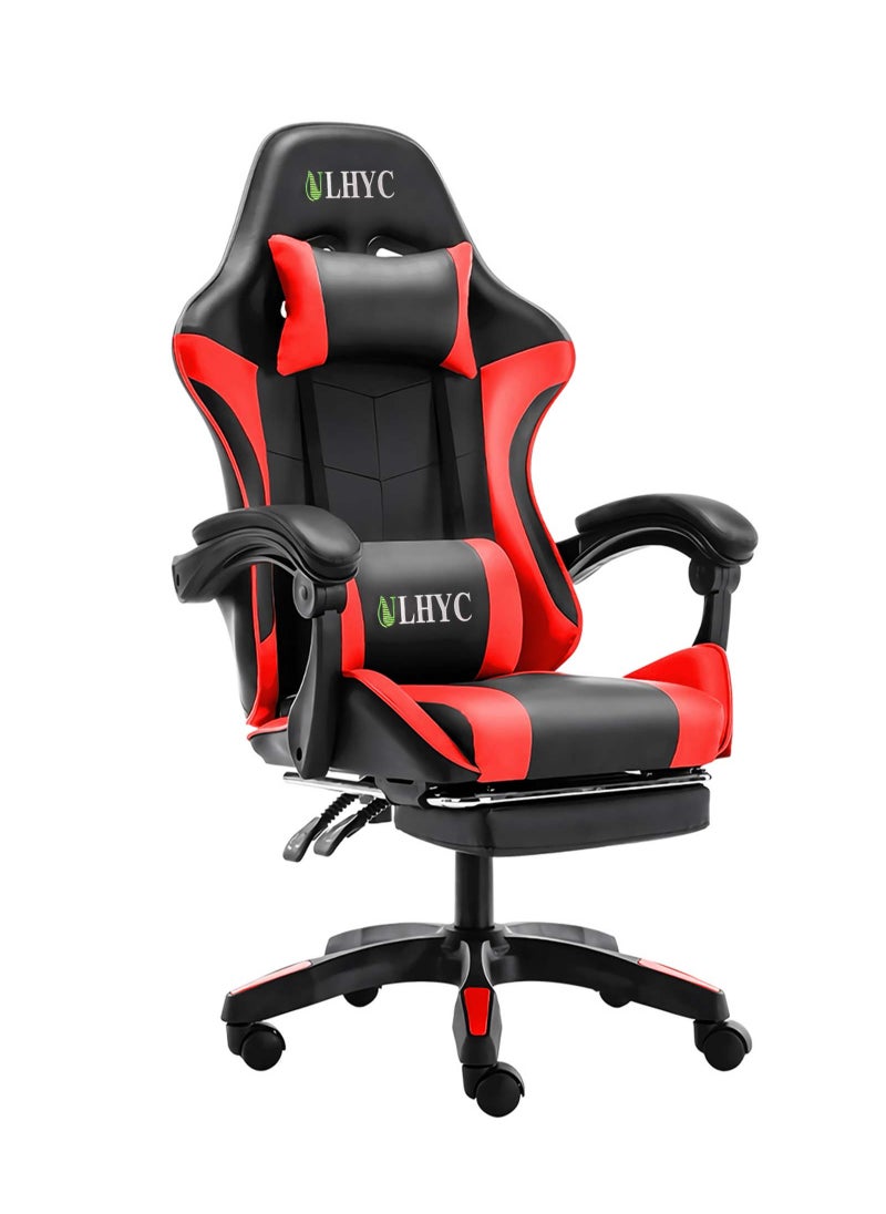 ULHYC - Esports Gaming Chair, Adjustable Computer Chair, Computer Office, PU Leather, High Backrest, Lumbar Support, Comfortable Armrests, Headrest With Footrest, Black and Red 24.8x14.5x44.5 inch - Image 1
