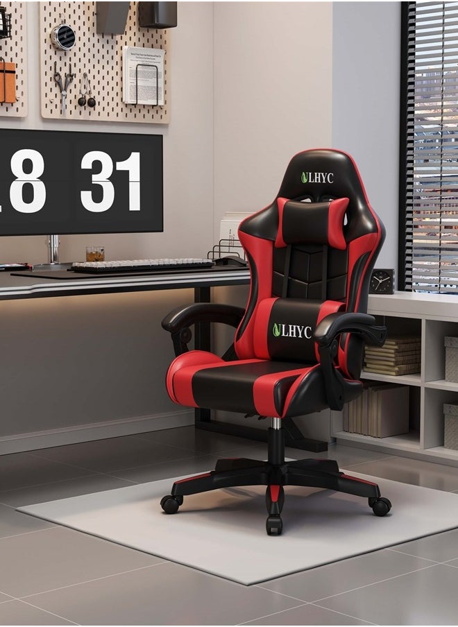 ULHYC - Esports Gaming Chair, Adjustable Computer Chair, Computer Office, PU Leather, High Backrest, Lumbar Support, Comfortable Armrests, Headrest With Footrest, Black and Red 24.8x14.5x44.5 inch - Image 1