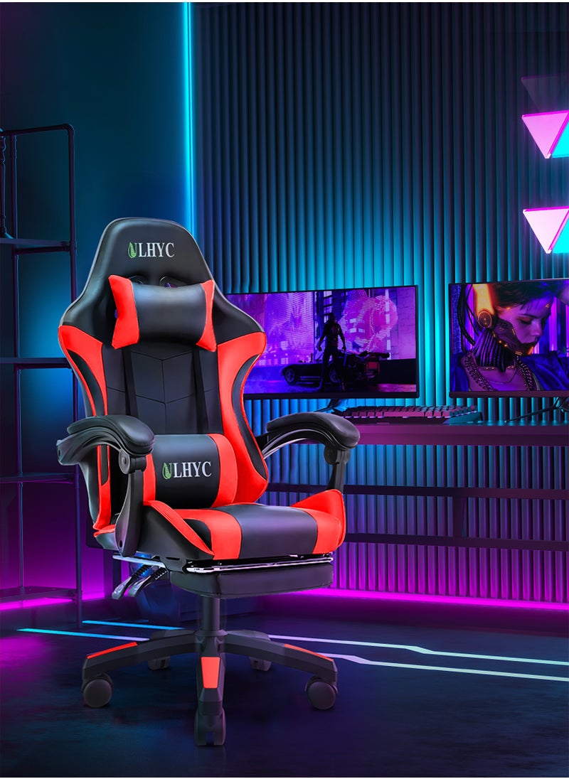 ULHYC - Esports Gaming Chair, Adjustable Computer Chair, Computer Office, PU Leather, High Backrest, Lumbar Support, Comfortable Armrests, Headrest With Footrest, Black and Red 24.8x14.5x44.5 inch - Image 1