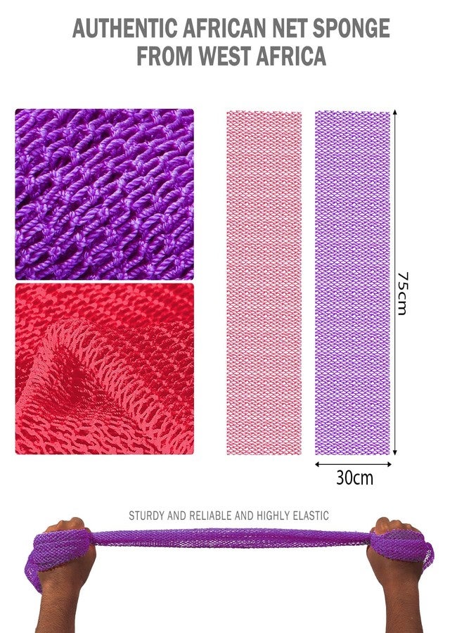 UJFQBH African Net Sponge 2-Pieces, Authentic Exfoliating Body Scrubber for Shower & Bath, Deep Cleansing Lather for Dead Skin Removal, Back Scrubber for Women & Men (Rose Red & Purple) - Image 3