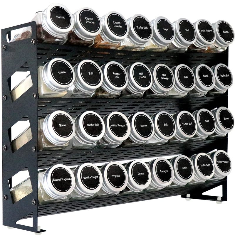 Ardier 4 Tier Countertop Spice Rack Organizer for Kitchen Cabinet Pantry or Wall Mount Matte Black Jars Not Included