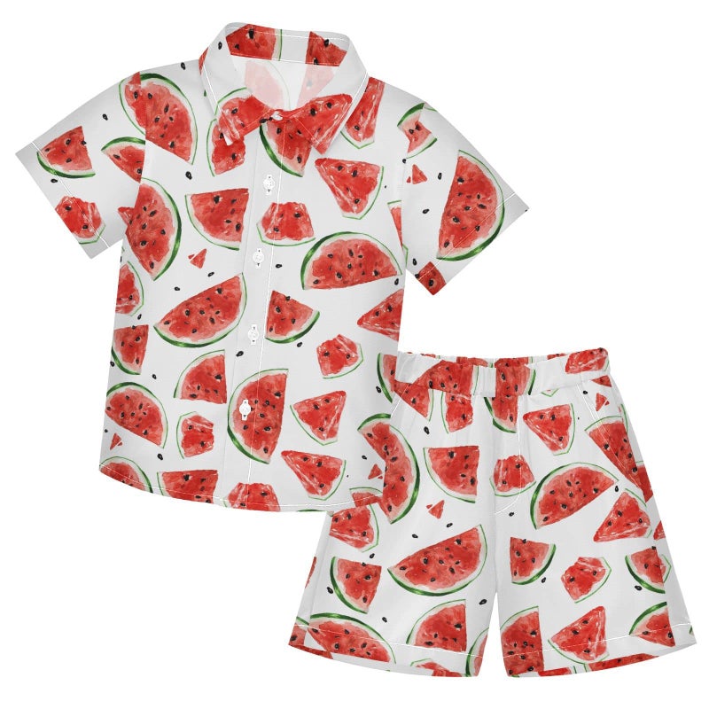 CaTaKu Watermelon Boys Button Down Hawaiian Shirts and Shorts Sets Dress Shirt Summer 2 Piece Outfits Clothes 4T