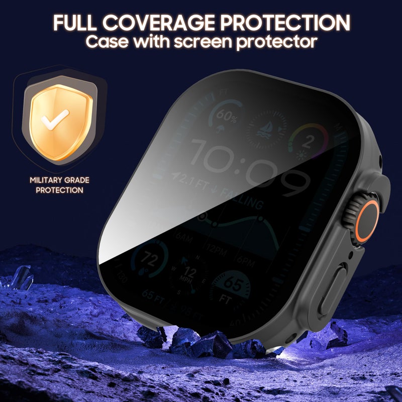 AIDOWU 3-Pack Privacy Case for Apple Watch Ultra/Ultra 2/Ultra 3 49mm, [Anti-Peeping] Ultra-Thin Tempered Glass Screen Protector Case Cover for iWatch Ultra 49mm - Image 2