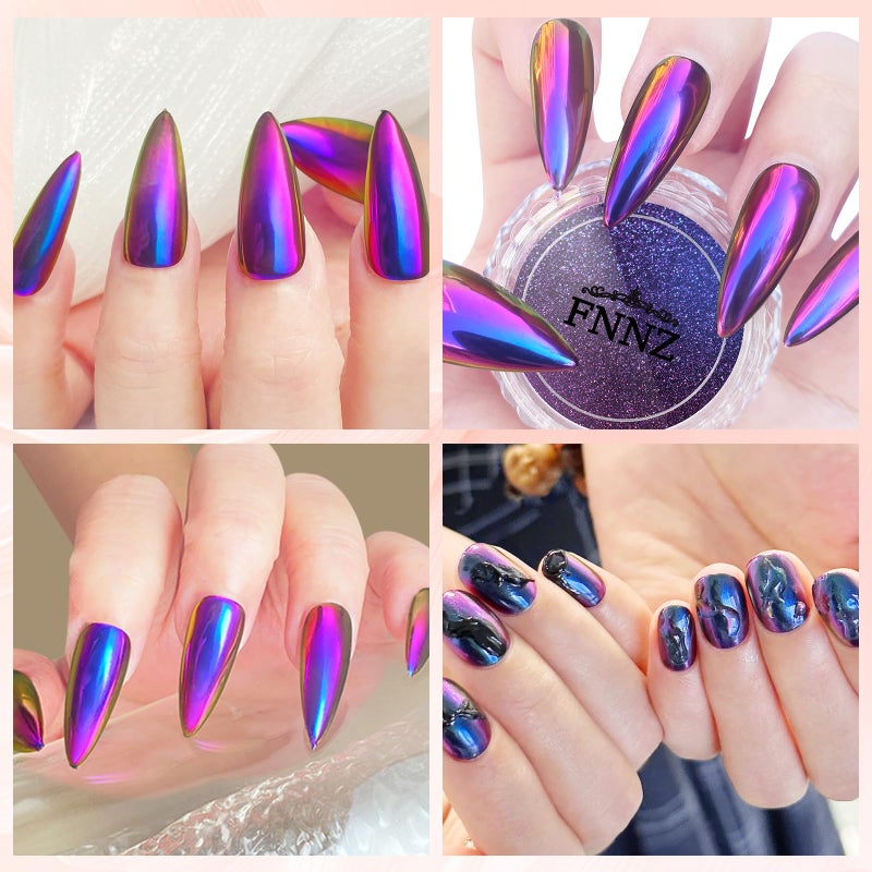 FNNZ Chameleon Chrome Nail Powder, Color-Shift Nail Powder Pigment Glitter Dust Magic Chameleon Mirror Effect Metallic Multi-Chrome Effect for Gel Polish Nail Art Decoration - Cyberpunk - Image 5