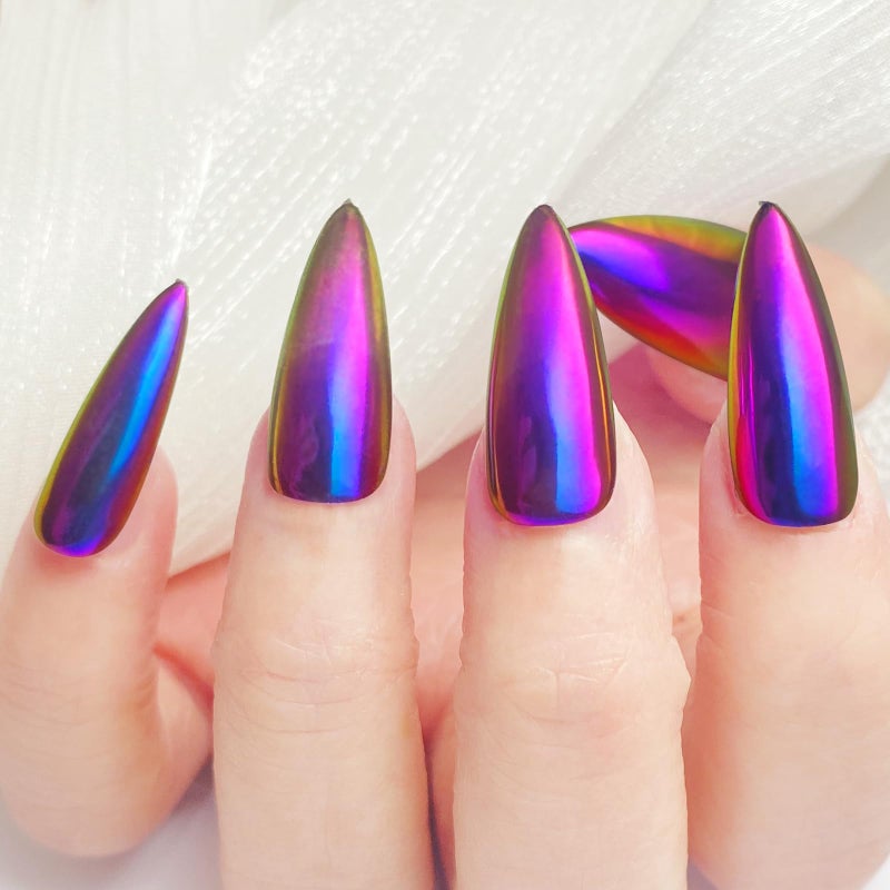 FNNZ Chameleon Chrome Nail Powder, Color-Shift Nail Powder Pigment Glitter Dust Magic Chameleon Mirror Effect Metallic Multi-Chrome Effect for Gel Polish Nail Art Decoration - Cyberpunk - Image 2