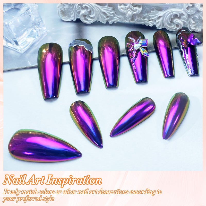 FNNZ Chameleon Chrome Nail Powder, Color-Shift Nail Powder Pigment Glitter Dust Magic Chameleon Mirror Effect Metallic Multi-Chrome Effect for Gel Polish Nail Art Decoration - Cyberpunk - Image 4