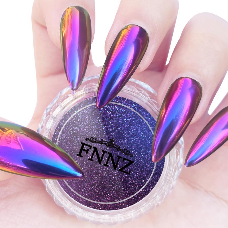 FNNZ Chameleon Chrome Nail Powder, Color-Shift Nail Powder Pigment Glitter Dust Magic Chameleon Mirror Effect Metallic Multi-Chrome Effect for Gel Polish Nail Art Decoration - Cyberpunk - Image 1
