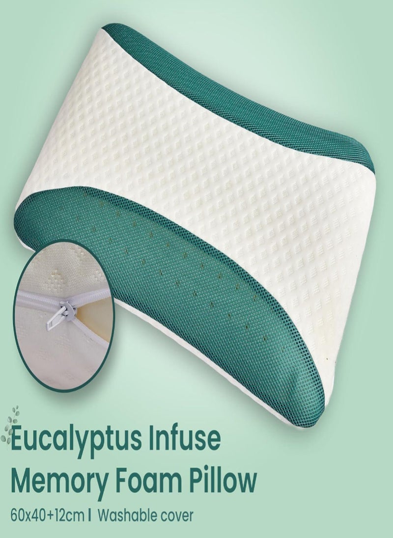 Blueberry وسادة ميموري فوم معززة بالأوكالبتوس | مضادة للحساسية وقابلة للتنفس | غطاء قابل للإزالة - 60x40x12 سم - Image 2