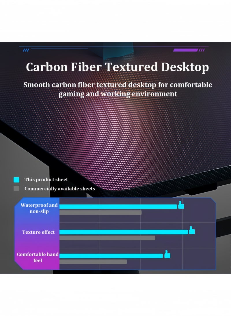 GGEROU Gaming Desk 100cm Home Computer Desk Minimalist style Computer Gamer Table with Carbon Fiber Desktop Ergonomic Home Office Computer Desk 100x60x75cm(Without Host Bracket) - Image 5