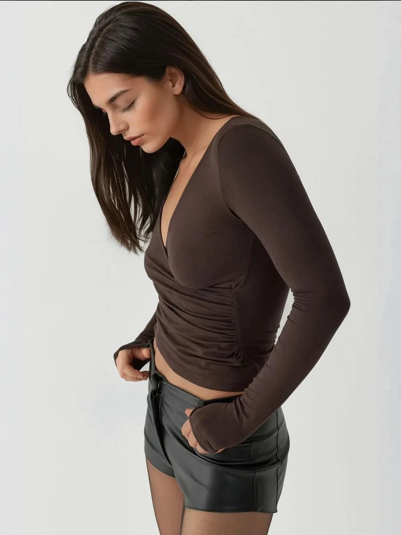 HICCUP Slim Fit Soft Touch V-Neck Long Sleeve Top