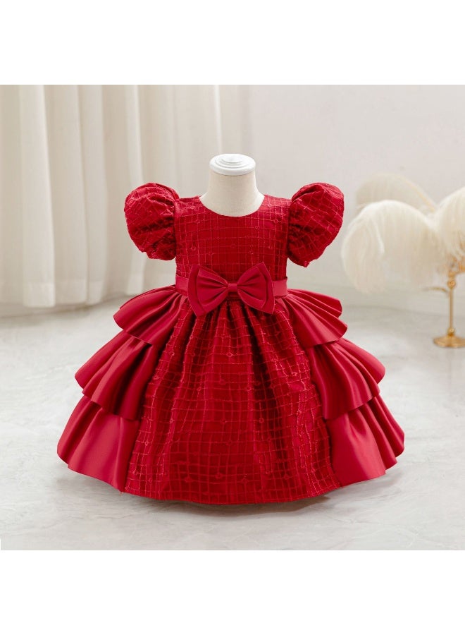 Children's Birthday Dress, Children's Dress,  Princess Dress, Satin Cloth Bow Stripe - Image 1
