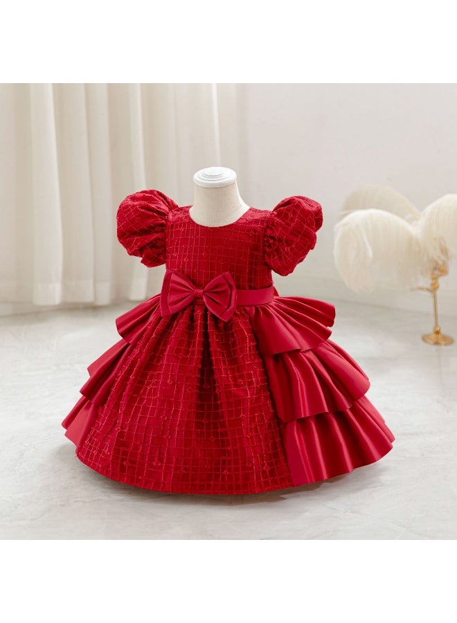 Children's Birthday Dress, Children's Dress,  Princess Dress, Satin Cloth Bow Stripe - Image 2
