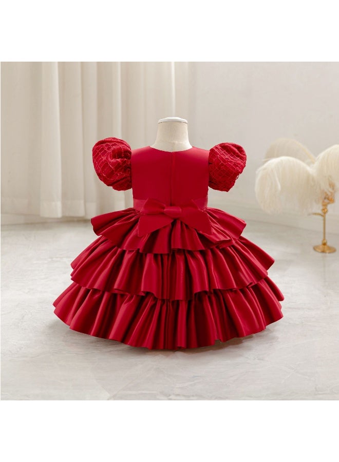 Children's Birthday Dress, Children's Dress,  Princess Dress, Satin Cloth Bow Stripe - Image 3