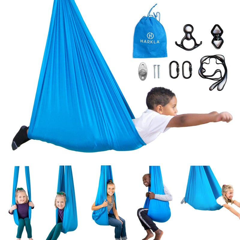 Harkla Sensory Swing Indoor Sensory Swing for Kids Sensory Toys Comes with Heavy Duty Hardware and Soft Nylon Fabric for Calming Effect Holds Up to 135kg Blue 110 Swing Swivel