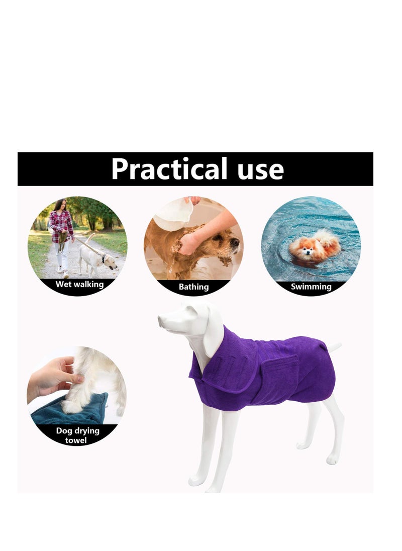 SYOSI - Dog Drying Coat Dry Fast Dog Bag Dog Bathrobe Towel Microfibre Fast Drying Super Absorbent Pet Dog Cat Bath Robe Towel Luxuriously Soft Purple L - Image 1