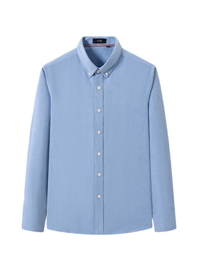 FIRS Men'S Solid Color New Casual Business Oxford Cloth Long Sleeve Shirt Light Blue 41 - Image 2