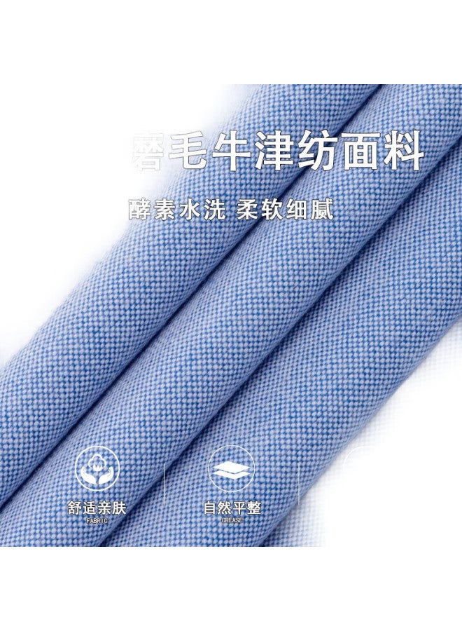 FIRS Men'S Solid Color New Casual Business Oxford Cloth Long Sleeve Shirt Light Blue 41 - Image 3