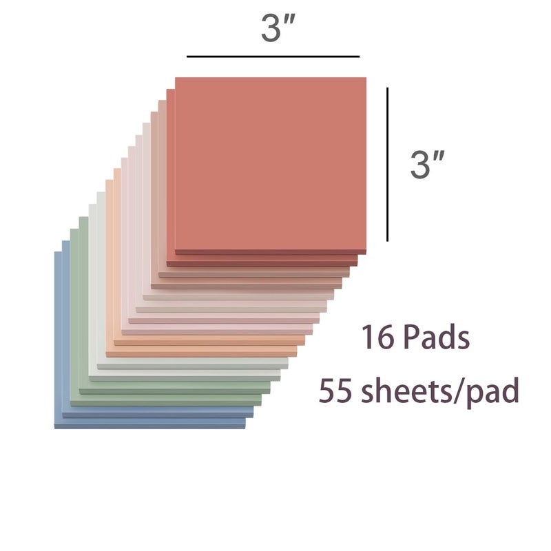 Kozerite (16 Pack) Sticky Notes 3x3, Vintage Colors, Sticky Pads, Recyclable, Easy to Stick for Home, Office, Notebook - Image 2