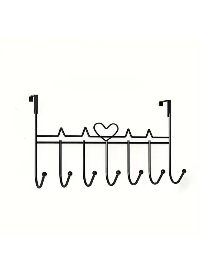 منظم الأسود فوق الباب مع 7 خطاطيف لتوفير مساحة التخزين للمناشف والروب - Image 2