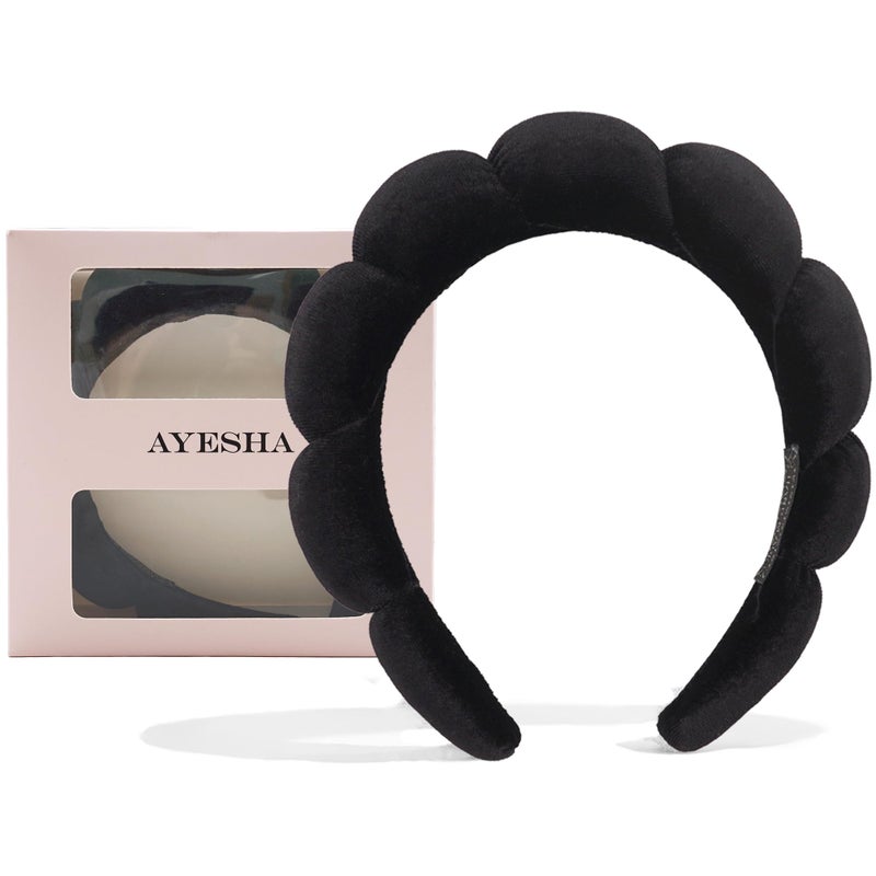Ayesha Spa Headband for Women Sponge Headband for Washing Face Clouds Soft Hairband Makeup Headbands for Women Girls Shower Makeup Skincare (Black) - Image 1