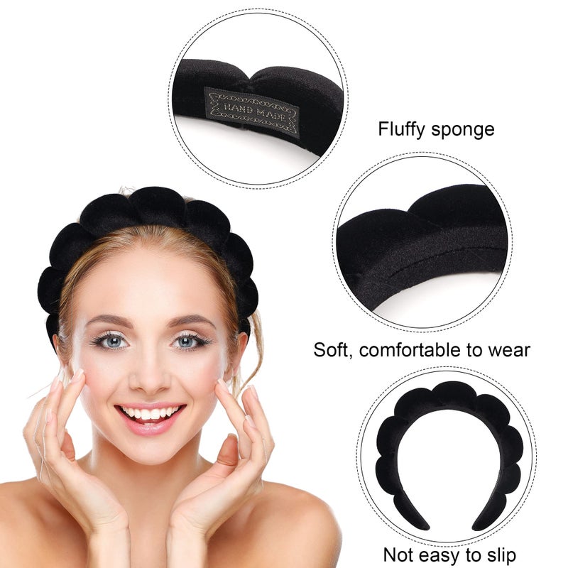 Ayesha Spa Headband for Women Sponge Headband for Washing Face Clouds Soft Hairband Makeup Headbands for Women Girls Shower Makeup Skincare (Black) - Image 2