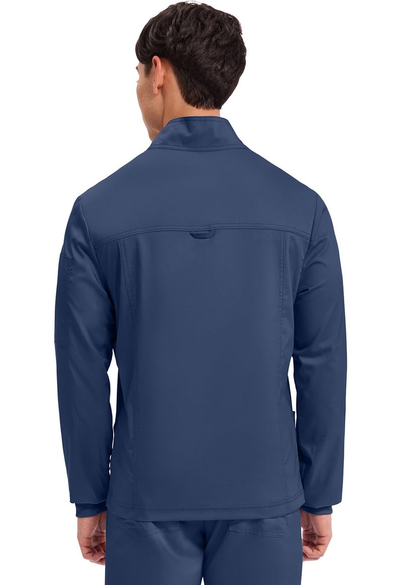 Cherokee Scrub Jacket Men's Zip Front Jacket with 5 Pockets, Bungee Loop, Rib-Knit Cuffs, Soft 2-Way Stretch Fabric - WW320, XS, Navy - Image 3