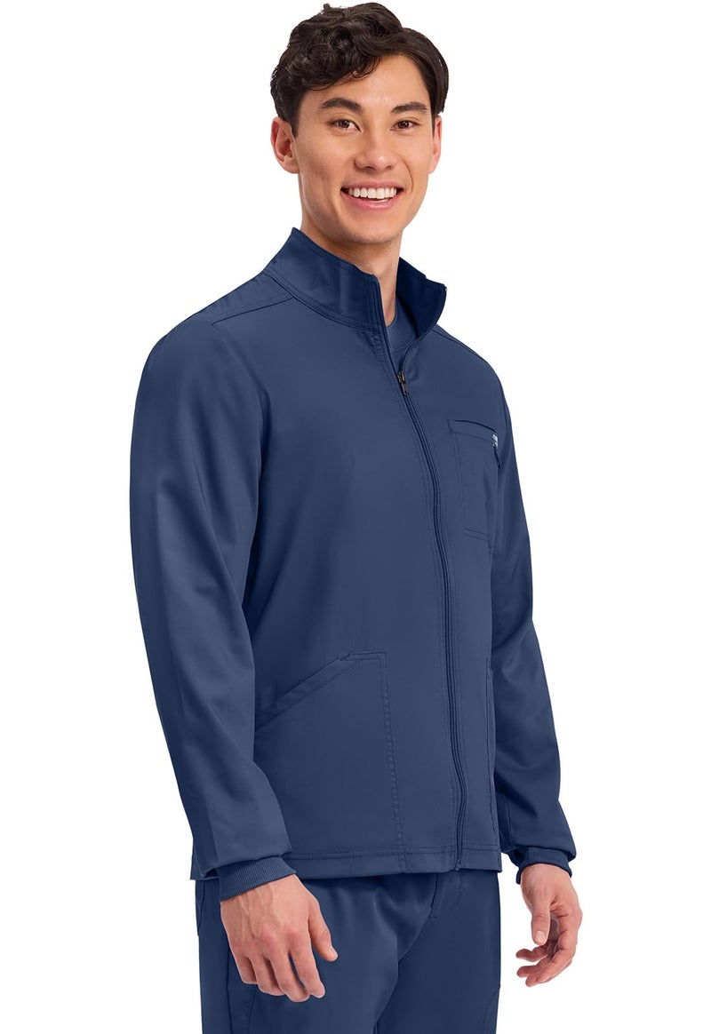 Cherokee Scrub Jacket Men's Zip Front Jacket with 5 Pockets, Bungee Loop, Rib-Knit Cuffs, Soft 2-Way Stretch Fabric - WW320, XS, Navy - Image 4