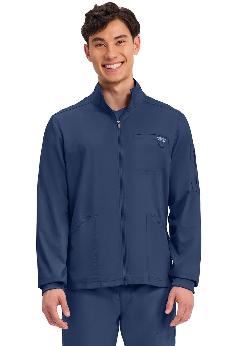 Cherokee Scrub Jacket Men's Zip Front Jacket with 5 Pockets, Bungee Loop, Rib-Knit Cuffs, Soft 2-Way Stretch Fabric - WW320, XS, Navy - Image 1