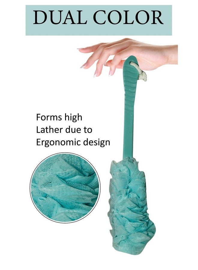 Evolife Plastic Loofah with Long Handle for Bathing | Soft Mesh Back Scrubber for Men & Women | Exfoliating Body Wash Shower Sponge | Gentle Back Rub Loofah | Easy Grip Handle (Green) - Image 2