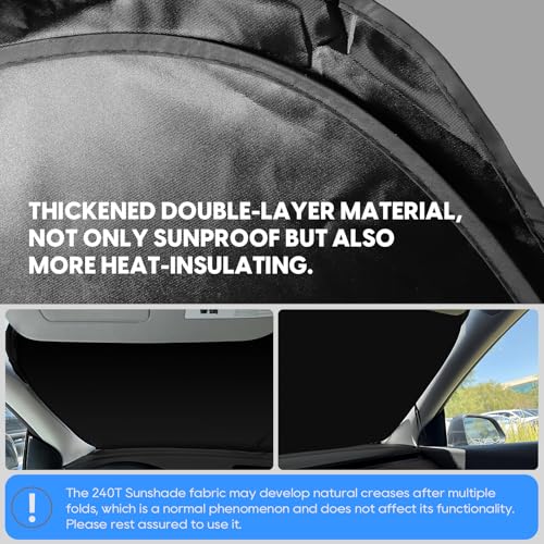 Junsungo Black Sunshade for Tesla Model 3/Y, Front Windshield Sun Visor, Full-Size Sun Shade, Blocks UV and Heat, Quick Fold with Storage Bag - Image 5