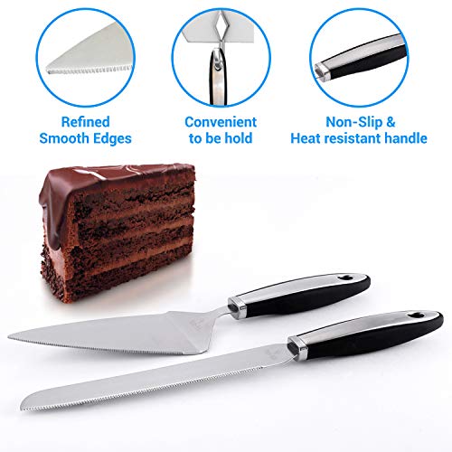 RED-HIT Cake Cutting Set for Wedding Cake Knife and Server Set, Cake Cutter and Pie Spatula, Cake Server and Knife Set of 2 (Plastic Handle, Silver) - Image 2
