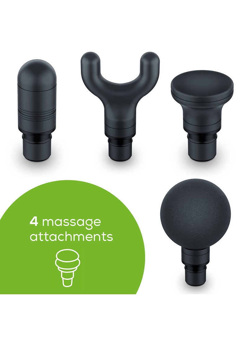 Beurer - MG 99 Compact Massage Gun, Mini Deep Tissue Massager with 4 Attachments, Powerful Trigger Point Massage to Relieve Tension, Handheld Massager with 5 Intensity Levels, Rechargeable Battery - Image 1