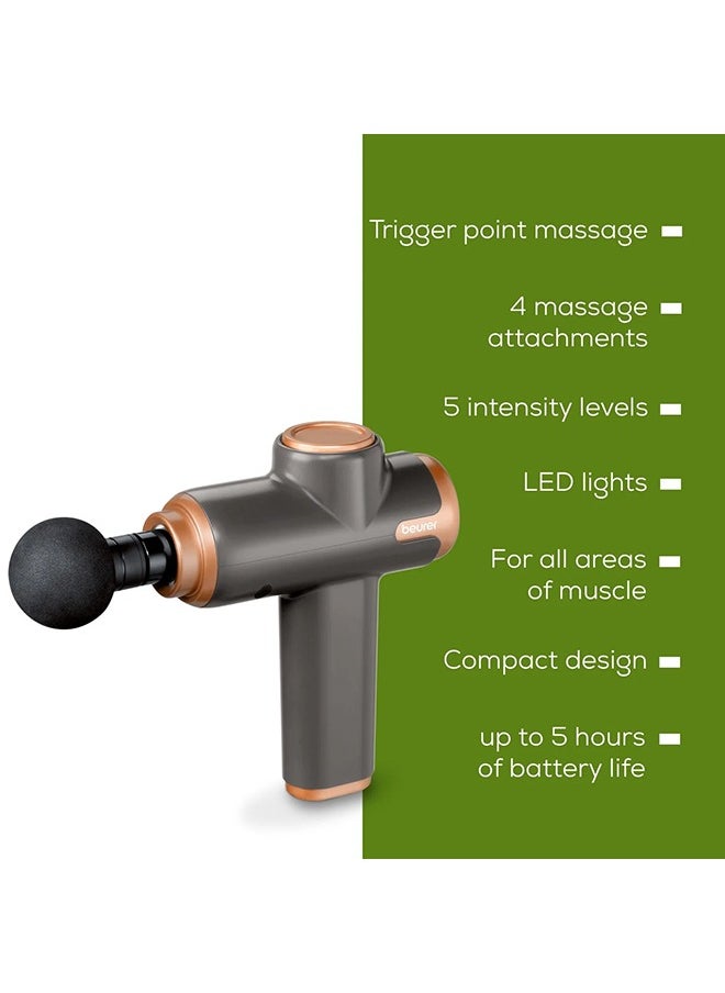 Beurer MG 99 Compact Massage Gun, Mini Deep Tissue Massager with 4 Attachments, Powerful Trigger Point Massage to Relieve Tension, Handheld Massager with 5 Intensity Levels, Rechargeable Battery  - Image 3