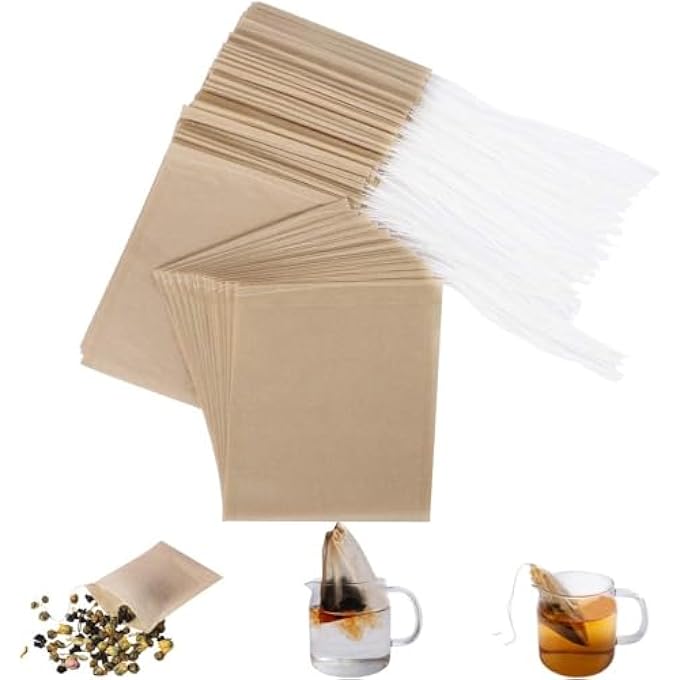 achard Tea Filter Bags For Loose Tea Disposable Tea Filter Bags Wood Pulp Material Biodegradable And Compostable Unbleached Empty Tea Infuser Sachets With Drawstring 200 Pack 7 X 10 Cm - Image 2