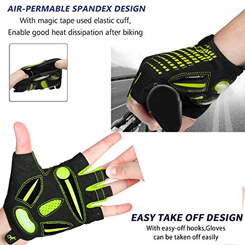 MOREOK Cycling Gloves Bike Gloves for Men/Women-[Breathable Anti-Slip 5MM Gel Pad] Biking Gloves Half Finger Road Bike MTB Bicycle Gloves-121-Green-S - Image 4