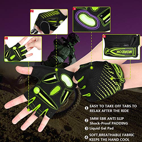 MOREOK Cycling Gloves Bike Gloves for Men/Women-[Breathable Anti-Slip 5MM Gel Pad] Biking Gloves Half Finger Road Bike MTB Bicycle Gloves-121-Green-S - Image 2