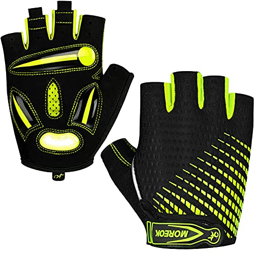 MOREOK Cycling Gloves Bike Gloves for Men/Women-[Breathable Anti-Slip 5MM Gel Pad] Biking Gloves Half Finger Road Bike MTB Bicycle Gloves-121-Green-S - Image 1