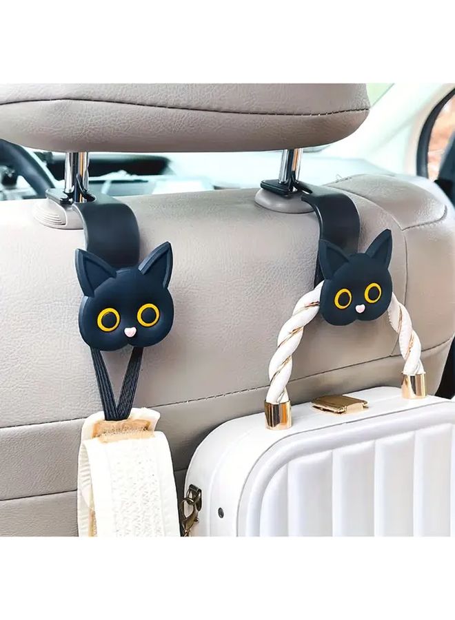 Black Cat 4pcs Car Headrest Hooks Organizer for Bags Purses Coats - Image 1