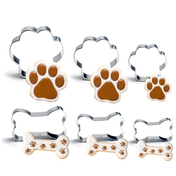 6 PCS DOG PAWBONE COOKIE CUTTER SET STAINLESS STEEL BISCUIT CUTTERS FOR DIY BAKING FONDANT CAKE MOLDS DOG TREATS BONES 3 SIZE26216IN PAW 3 SIZES322416IN